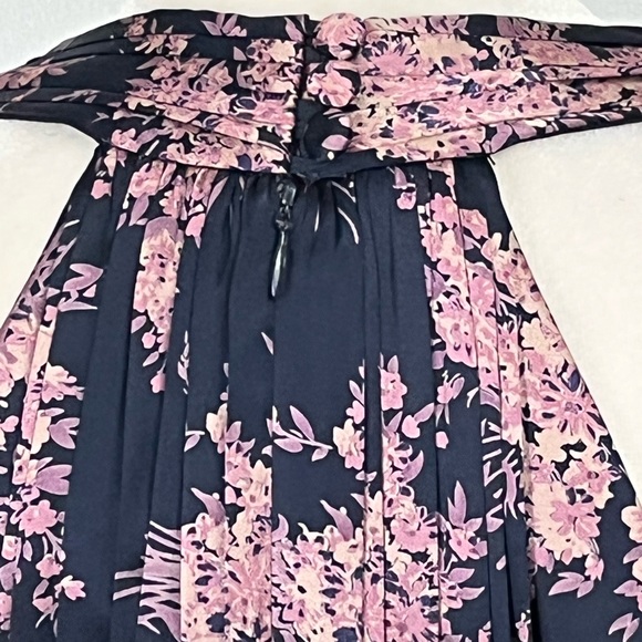 BETSEY JOHNSON VINTAGE NAVY PINK SILK FLORAL HALTER MIDI DRESS GREAT CONDITION 6 - Picture 7 of 11